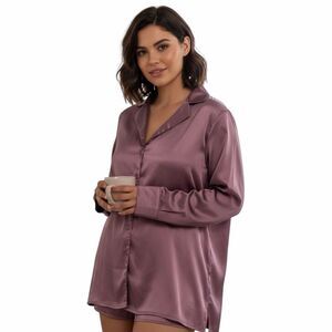 NASTY GAL Women’s Mauve Satin Button Front Long Sleeve Pajama Top Size 10